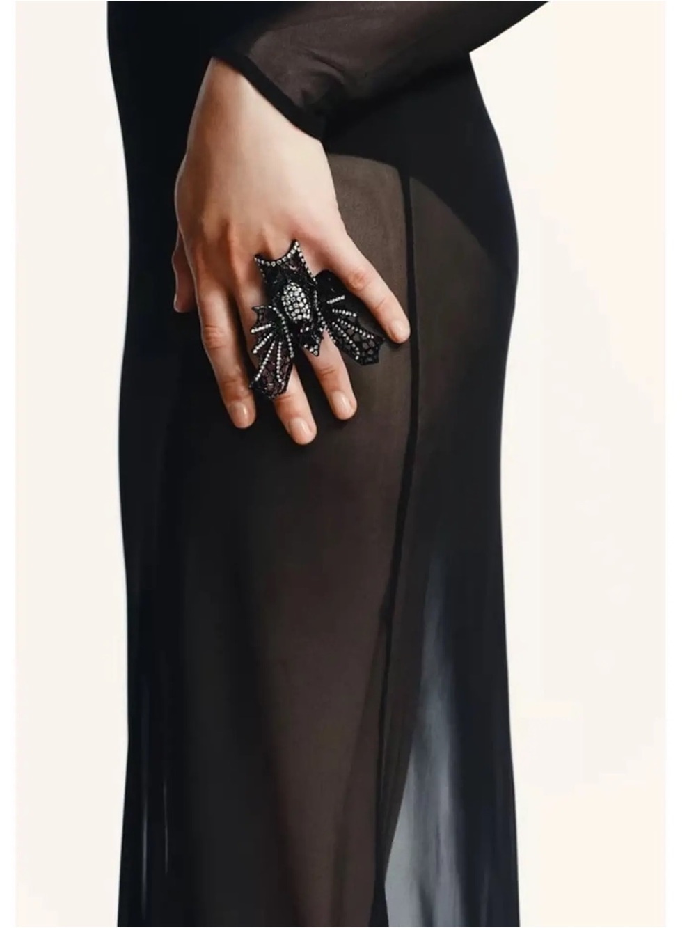 Zara Maxi Bat Rhinestone Statement Ring Black Halloween M NWT